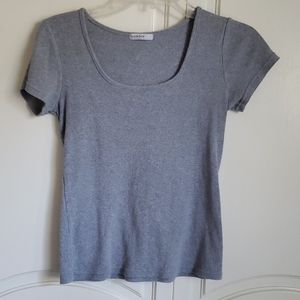 Grey ribbed square neck T shirt